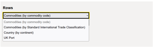 Choose from the Rows filter options
