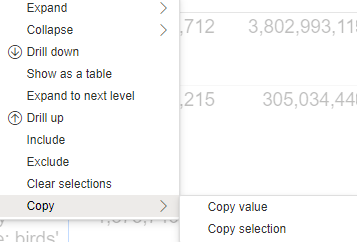 Menu showing options including 'Copy selection'.
